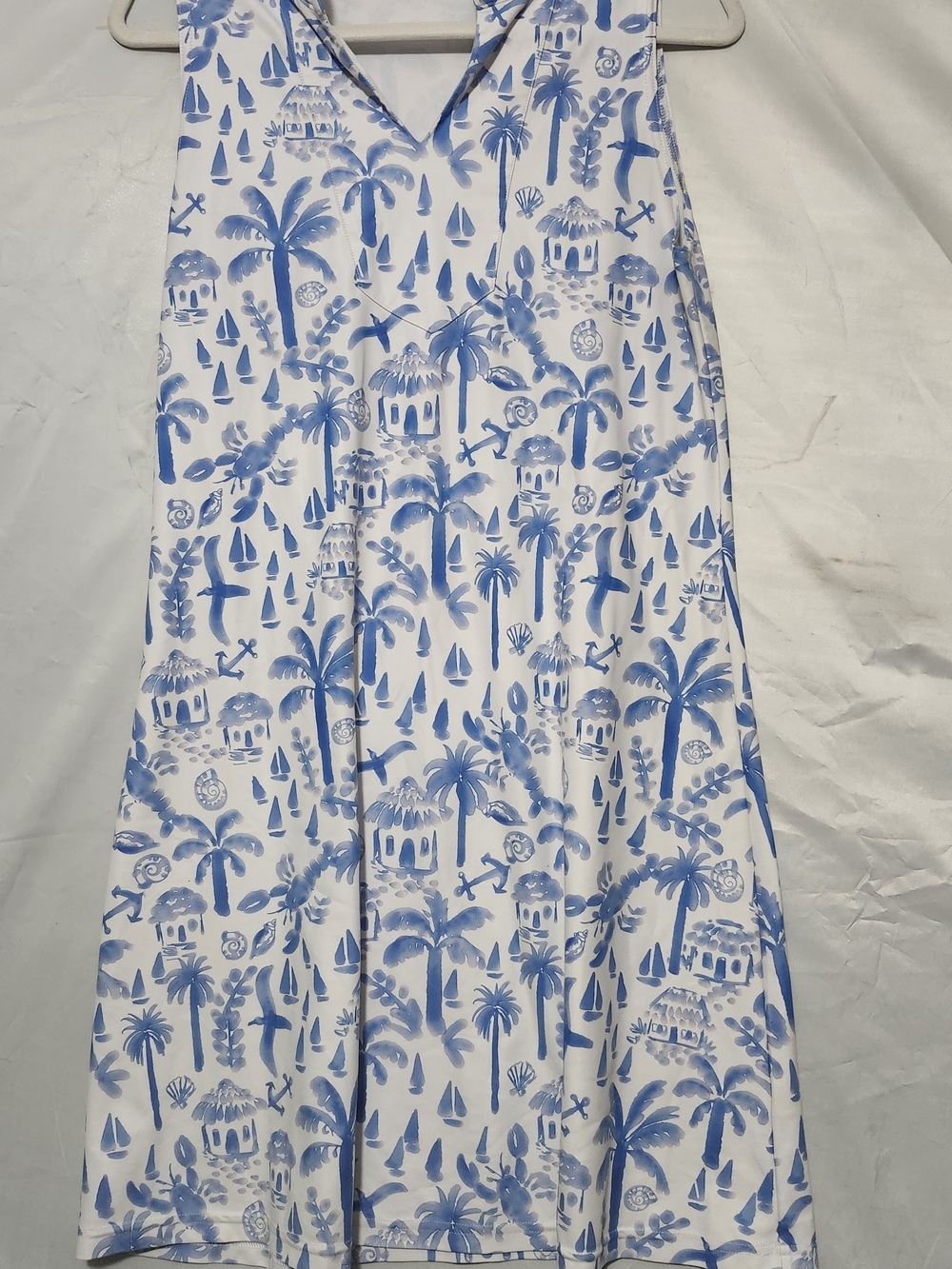 Smith & Quinn Blue & White Tropical Print Sleeveless Dress